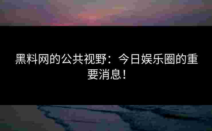 黑料网的公共视野：今日娱乐圈的重要消息！